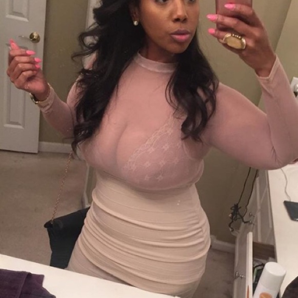 Cream colored mesh top bandage bottom dress - Picture 1 of 3